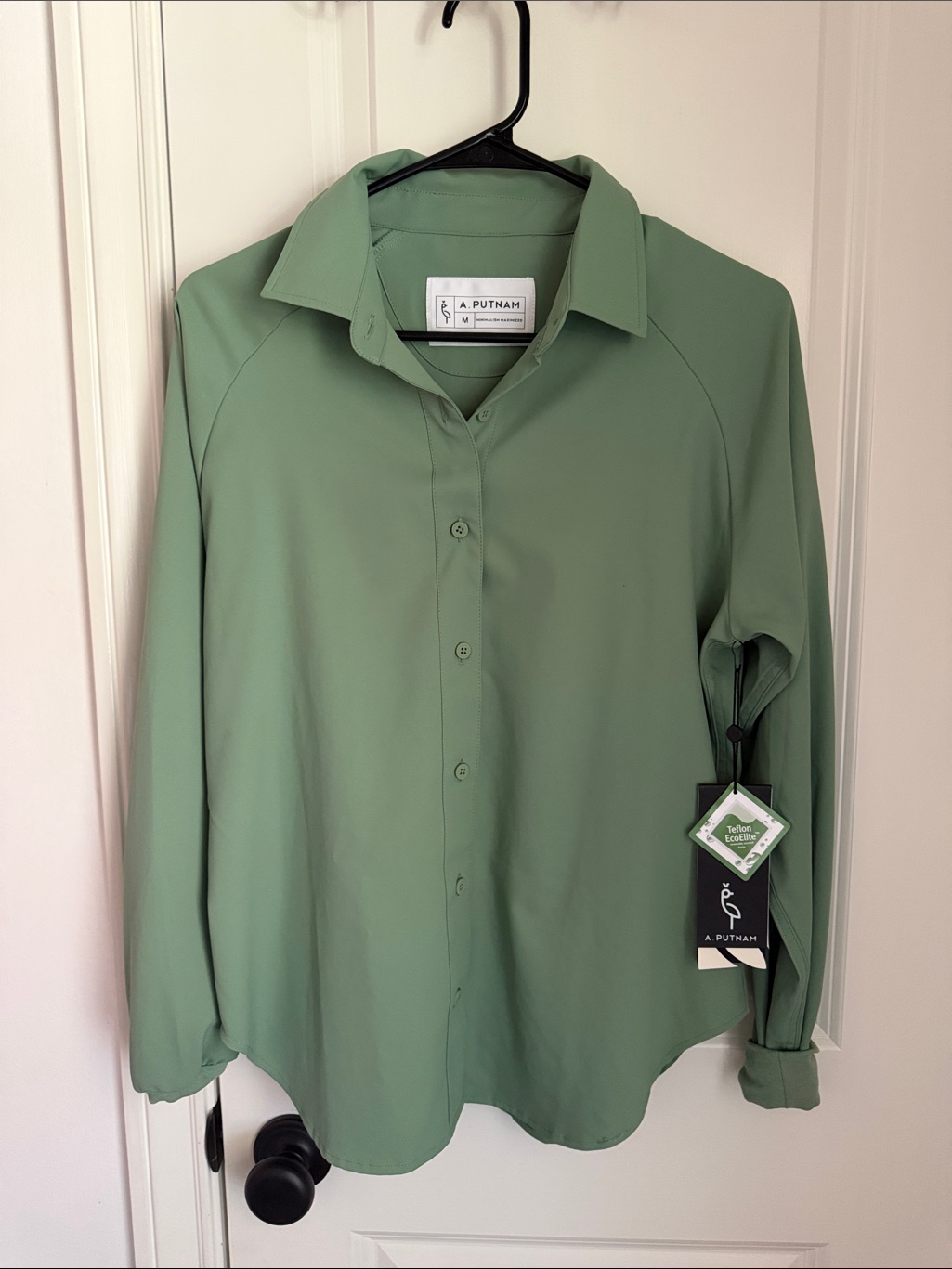 Nwt | A. Putnam Raglan Button Up Shirt Top In Chive Green Size Medium M $198 — image 5 of 8
